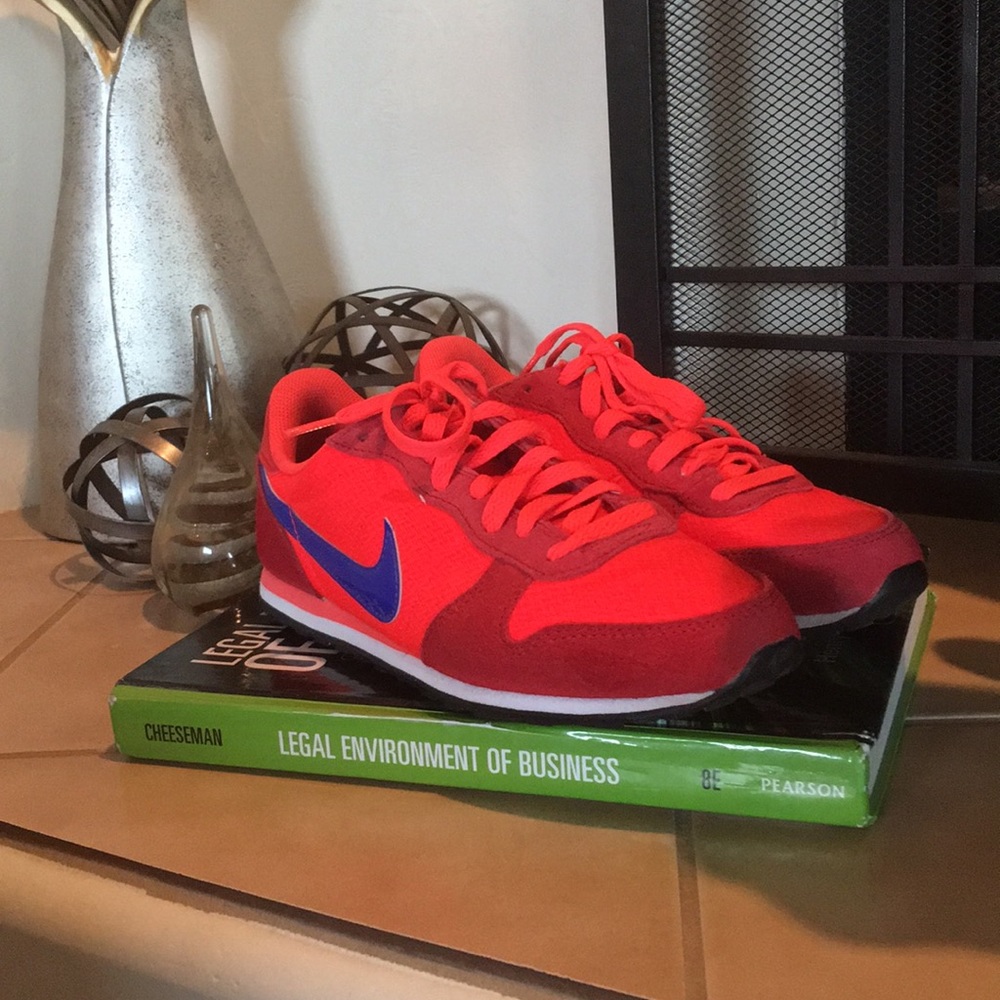 Two toned red with blue nike sneakers